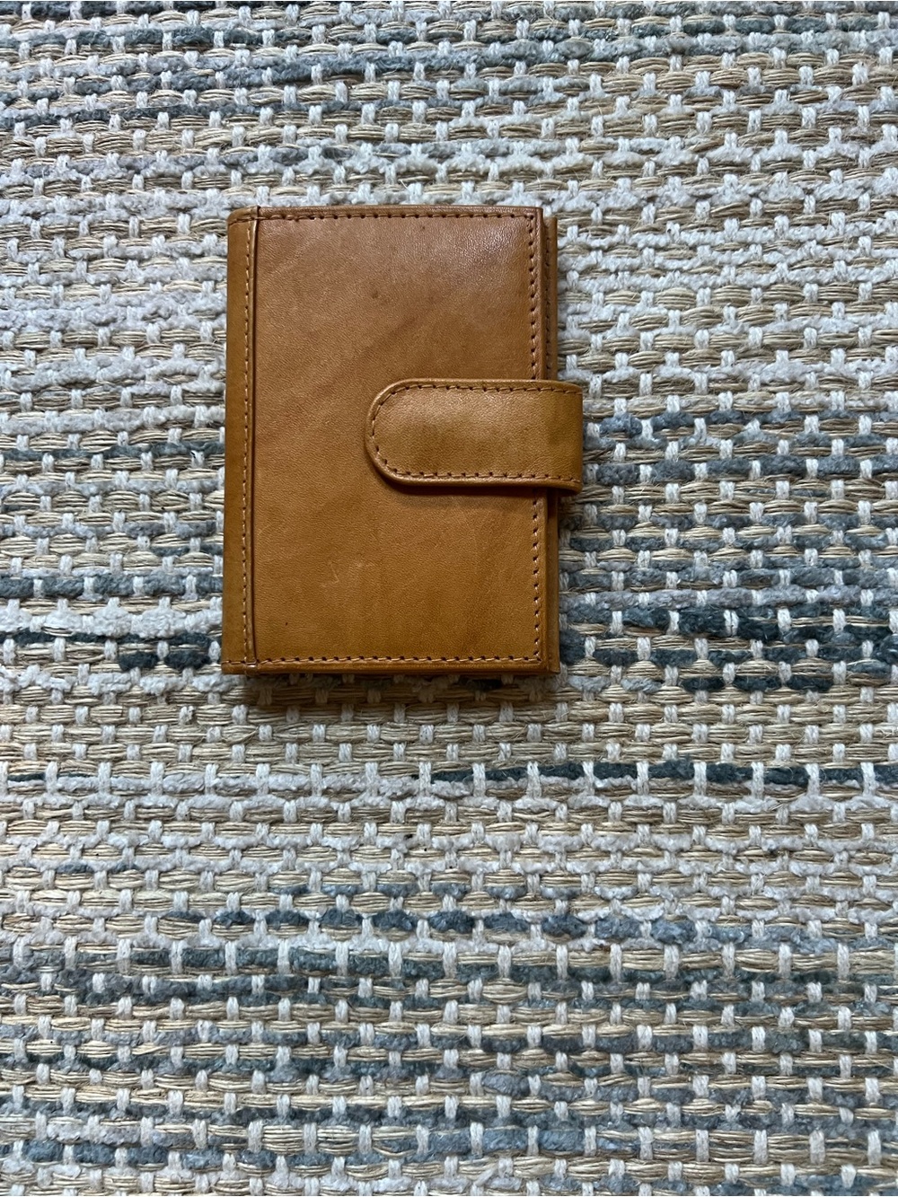 Leather Card Wallet with Snap Closure - Tan